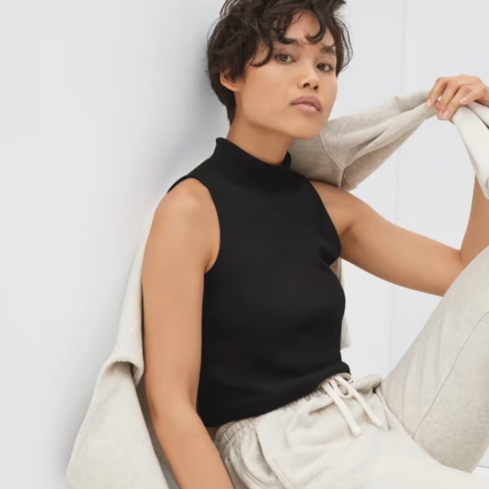 NWOT Everlane Ribbed Mockneck Tank - Black - Size XL